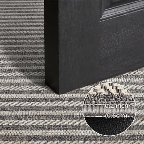 MatEssenz 2 Pack Inside Door Mats 2x3 ft, Low Profile Washable Entryway Rug Set, Scandinavian Striped Woven Faux Linen, Non-Slip Mudroom & Kitchen Mat, Apartment Essentials, Grey view 4