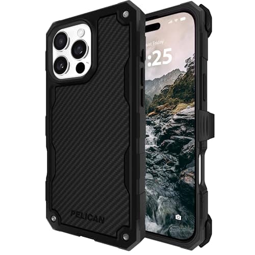 Pelican Shield iPhone 16 Pro Case [Compatible with MagSafe] Rugged Phone Case w/ 21ft Military-Grade Drop Protection - Heavy Duty Phone Cover w/Belt Clip Holster for iPhone 16 Pro - Carbon
