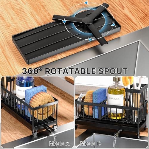 Cisily Sponge Holder for Kitchen Sink, Sink Caddy Organizer with High Brush Holder, Kitchen Countertop Organizers and Storage Essentials, Rustproof 304 Stainless Steel (Black, 9.25″) view 3