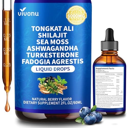 VivoNu Tongkat Ali Liquid Drops with Shilajit* for Men, Turkesterone, Fadogia Agrestics, Magnesium Zinc & Boron, Berry Flavor Herbal Supplements* for Energy*, Immune* Health — image 1