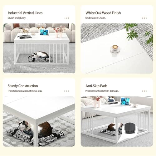 FOLUBAN White Coffee Table, Modern Rustic Wood and Metal Center Table, Industrial Simple Cocktail Tea Table for Living Room, 31.5 Inch view 5