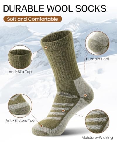 Merino Wool Socks for Men & Women, 4 Pairs Thermal Crew Socks view 2