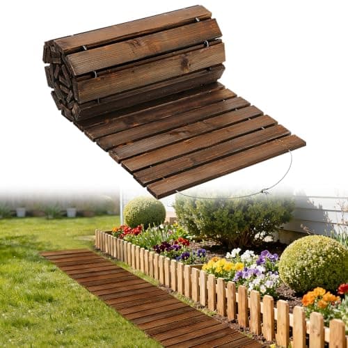MEWTOGO 8.2ft Wooden Garden Pathway, Pool Walkway for Above Ground Pools | Weather Resistant Carbonized Pine, Roll Out Boardwalk Pavers, for Outside Stepping Stones Outdoor Flooring, Brown — image 1