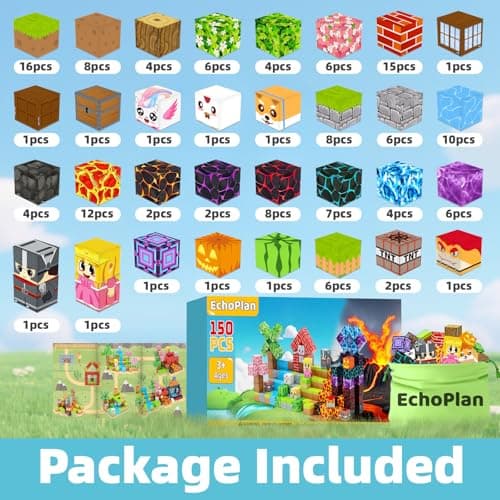 EchoPlan 150PCS Magnetic Blocks, Magnetic Building Blocks for Boys Girls | Magnet Blocks for Kids Ages 3 4 5 6 7 8 9 10, Sensory Stacking Toy Christmas Birthday Gifts for Kids, 1" Large Size view 3