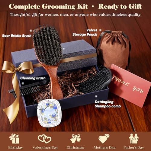 OUMIGIZ 100% Boar Bristle Hair Brush British Craftsmanship Slick Back | Handmade Natural Wooden Hairbrush, Soft Bristles Gentle Detangling Smoothing Women Men Kids Thin Fine Hair, Anti Breakage view 5
