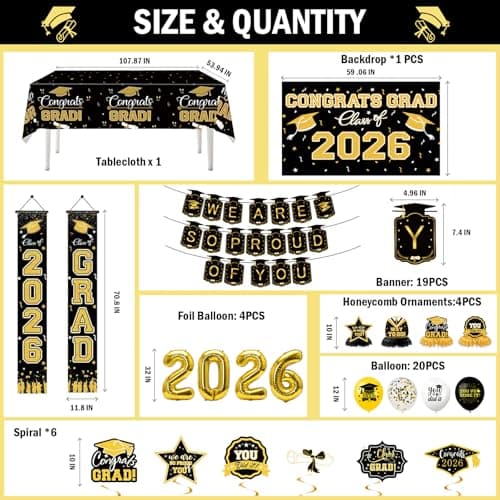 Graduation Decorations 2026 Themed Set - All-in-One Party Supplies with Backdrop & Tablecloth, Congrats Grad Banner for High School College Class of 2026 Decor view 3