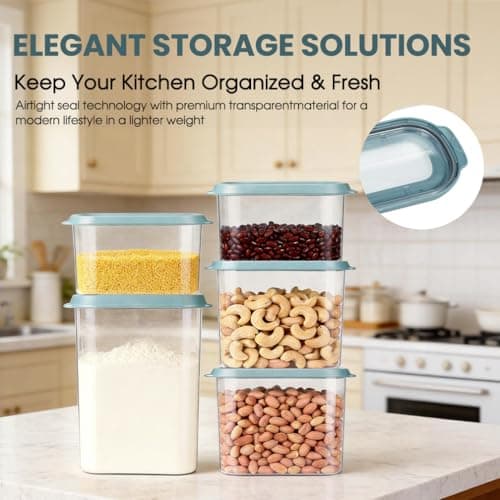 OMIO 5-Piece Airtight Food Storage Containers Set | BPA-Free Plastic Canisters with Easy Snap Lids for Dry Food, Pantry, Kitchen | Organize Cereal, Grains, Snacks, Flour, Sugar view 6