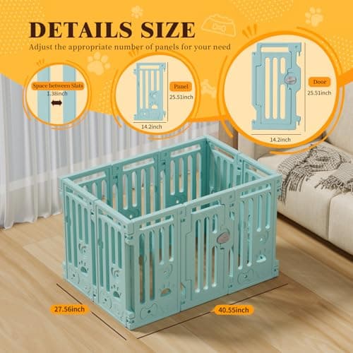 25.5" Dog Playpen 9+1 Panel Plastic Puppy Playpen for Small/Medium Dog Foldable Portable Pet Fence with Door view 4