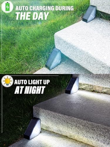 ROSHWEY Solar Step Lights for Outside Waterproof, 8 Pack Outdoor Deck Steps Lights, Triangle Solar Stair Light for Outside, Front Porch, Dock, Backyard, Path, Walkway, Patio Decor, Cool White view 4
