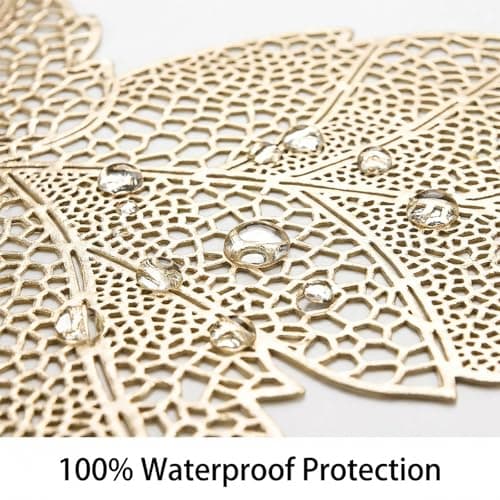 yuboo Gold Table Runner 36 Inch - Waterproof Vinyl Table Runners for Coffee Tables, Leaf Heat Resistant Dresser Runners for Bedroom, Dining, Kitchen, Wedding, Birthday, Mother's Day, Party, Home Decor view 5