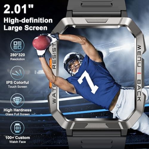 Military Smart Watch for Men(Answer/Make Call), Outdoor Sports Smartwatch with Flashlight/100 Days Battery/Compass/Heart Rate/SpO2/Sleep Monitor/2 Straps, Fitness Tracker for iPhone/Android Phones view 6