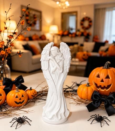 Resin Angel Figurine, Hand-Painted Cherub Guardian Statue, Tabletop Ornament for Home Office Shelves, Sympathy Remembrance Desktop Decor - 6.22inch — image 1