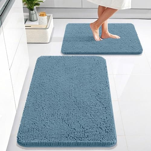 OLANLY Bathroom Rugs Sets 2 Piece, Soft Absorbent Chenille Bath Mats Area Rug Set, Non-Slip, Quick Dry, Machine Washable Bath Mats for Bathroom, Home Decor Accessories (30"x20"+24"x16", Airy Blue) view 1
