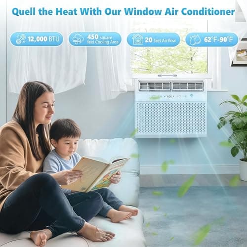 COWSAR 12,000 BTU Window Air Conditioner, Saddle Mount AC Unit Cools Up to 500 Sq.Ft, 3-in-1 with Cool/Dehumidifier/Fan, 24H Timer, Quiet Operation, Energy Saving, Easy Install, White view 5