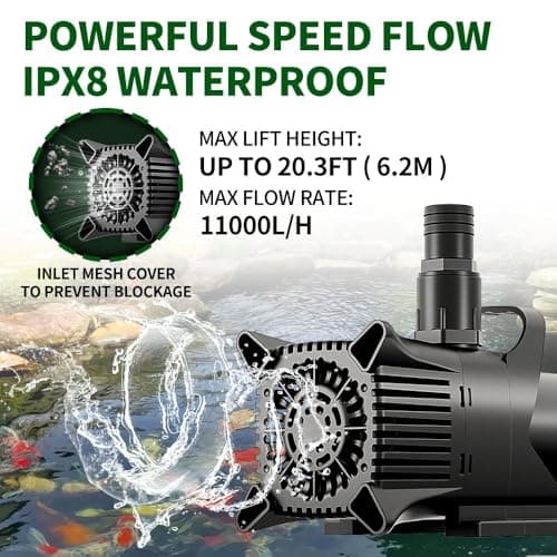 2906 GPH Submersible Water Pump, 170W Pond Pump with Adjustable Water Outlet Water Fountain Pump, Aquarium Water Pump with 20.3FT Lift Height for Pond Waterfall Fish Tank Hydroponic Pond Pumps view 4