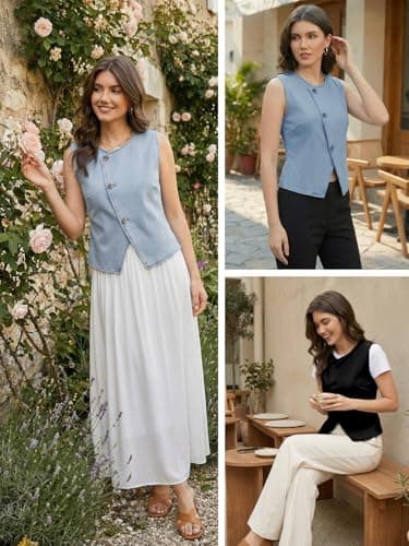 UNCLECAT Womens Denim Vest Tops 2026 Spring Summer Button Down Sleeveless Blazer Business Casual Work Waistcoat view 4