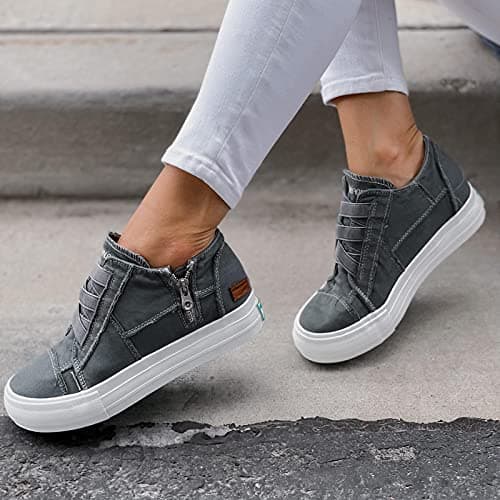 JENN ARDOR Wedge Sneakers for Women Fashion Canvas Shoes Casual Platform Hidden Heel Womens Slip On Sneaker Non Slip Side Zipper view 4