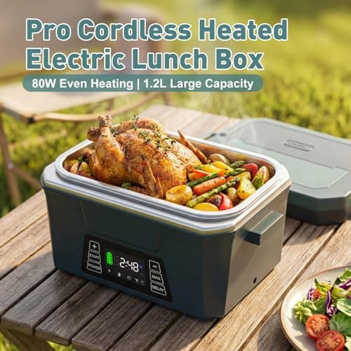 Cordless Electric Lunch Box for Adults, APP Control Heated Lunch Box for Men, 18000mAh Battery Powered Portable Food Warmer, Auto Heating 5-side Rechargeable w/ Timer, 248°F Max for Work/Outdoor/Gift view 3