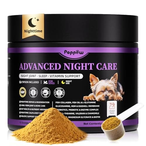 POPPAW Dog Vitamins and Supplements for Nighttime Repair, Calming, Joint, Gut, Dog Multivitamin Powder for Homemade Food with Collagen, Glucosamine, GABA, Probiotics - Chicken Flavor, 75 Scoops — image 1