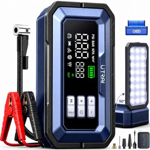 UTRAI 12V 8000A Portable Jump Starter with Air Compressor, 150PSI Inflator | 8000A Car Battery Booster Pack,All Gas/12L Diesel,150PSI Auto-Off Tire Inflator,OBD2 Scanner,160W DC Out,2000LM LED,Emergency — image 1