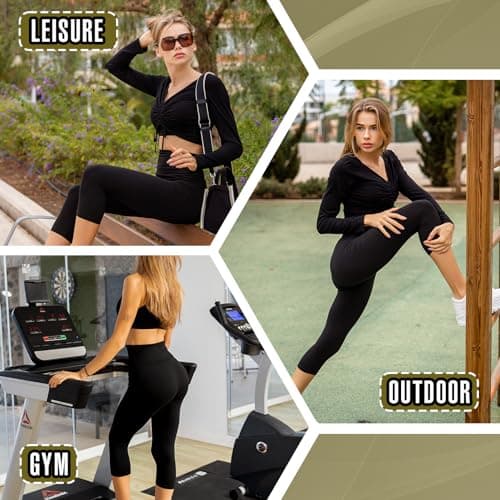 Leafigure 2-Pack Capri Leggings for Women, High Waisted Soft Yoga Pants for Gym Workout view 5