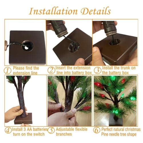 2 Pack Christmas Decorations Indoor Artificial Lighted Christmas Tree with C6 Strawberry,Total 48 LED Battery/USB Operated Pine Tree for Tabletop Fireplace Harvest Home Indoor Xmas Decor (Green) view 6