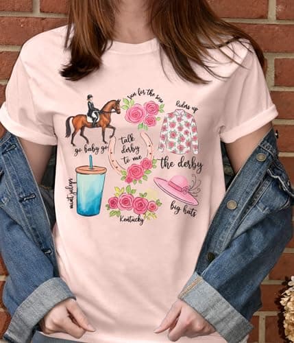 Horse Racing T-Shirt for Women Horses Lover Shirts Vintage Graphic Tops Summer Short Sleeve Outfits view 5