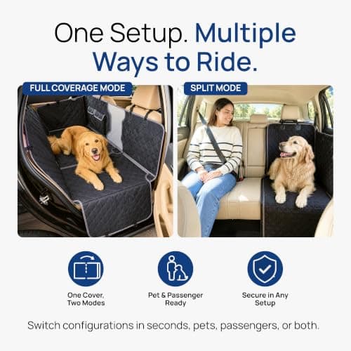 evori Dog Car Seat Cover for Back Seat Waterproof Hammock with Mesh Barrier | Waterproof dog seat cover with mesh barrier, nonslip backing and adjustable straps for back seats in cars, trucks and SUVs view 3