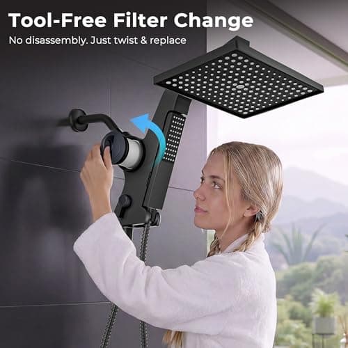 MakeFit Filtered Rain Shower Head with Handheld Combo High Pressure 12'' Rainfall Shower Heads & Hidden Detachable Wand Dual Showerhead Water Softener for Hard Water Easy Filter Replacement view 4