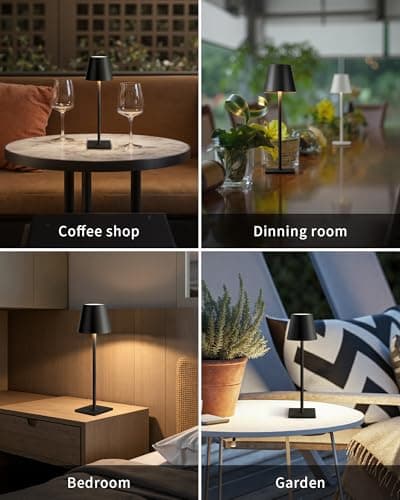 KDG 2 Pack Cordless Table Lamp, Portable LED Desk Lamps, 5000mAh Battery Operated, 3 Color Stepless Dimming Up, for Restaurant, Bedroom, Outdoor Camping, Coffee Shop, Night Light, Rechargeable (Black) view 6