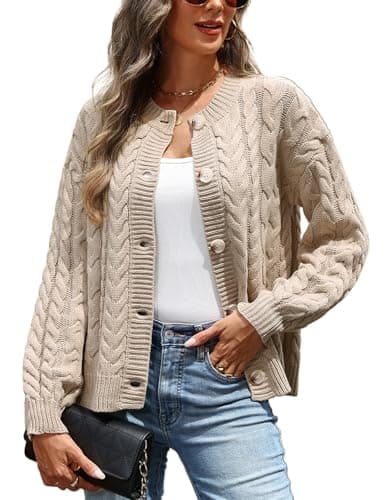 VIMPUNEC Fall Cardigan Sweaters for Women Casual Cable Knit Button Down Jackets Long Sleeve Open Front Outwear Coats — image 1