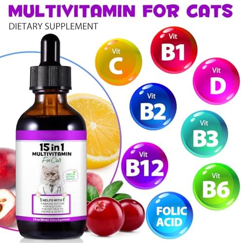 Liquid Multivitamin for Cat, 15 in 1 Cats Multivitamin Liquid Drops Supplements for Skin & Coat, Heart Health, Bones and Joint, Cat Vitamins with Glucosamine and MSM, Immune System Support -60ml view 3