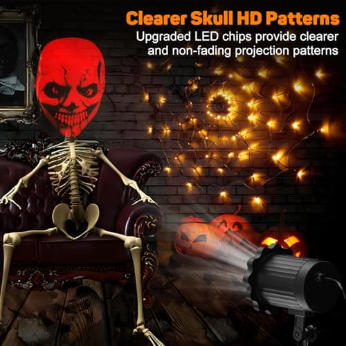 Halloween Decorations Outdoor, 3D Dynamic Red Skull Halloween Projector Lights, Waterproof Holiday Light for Window, Ground, Roof, Wall,Cemetery, Holiday Decor view 3