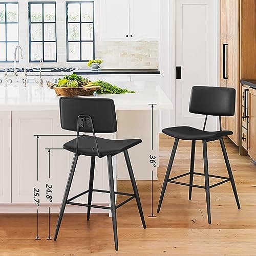Cozyman 24.5" Counter Height Bar Stools Set of 4, Black Faux Leather Upholstered Barstools with Back Footrest and Metal Legs, Armless Bar Chairs for Kitchen Island/Dining Room/Bar/Basement view 5