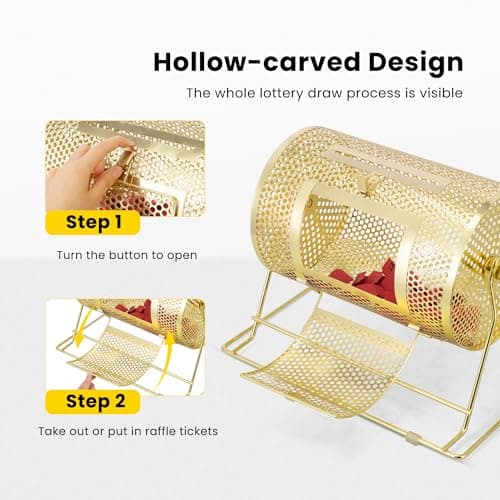 VIVOHOME 11 Inch x 8 Inch Brass Plated Raffle Drum Lottery Spinning Drawing with Wooden Turning Handle Holds 2500 Tickets view 4