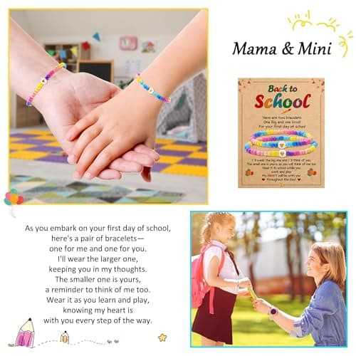 BAYLAY Back to School Bracelet - First Day of School Preschool/Kindergarten/1st Grade/2nd Grade/Back to School Stuff Gifts Supplies Mommy and Me Mommy Daughter Bracelets Heart Beaded Bracelets Gifts view 3