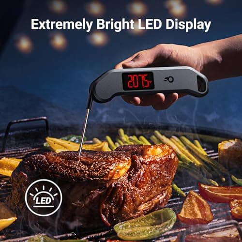 Professional Digital Meat Thermometer, 1 Sec Instant Read, ±0.5℉ Accuracy NIST&NSF Certified Food Thermometer, Auto-Rotate Bright LED Screen, Highly Waterproof Cooking Thermometer for Grill BBQ, Black view 5