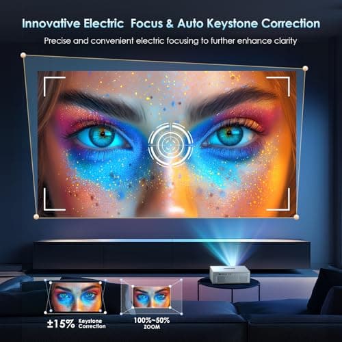 [Electric Focus] 4K Support Projector with WiFi6 and Bluetooth 5.3, Outdoor Projectors for Outside Video Use, OWNKNEW Gaming Movie Proyector, Auto Keystone Correction view 6