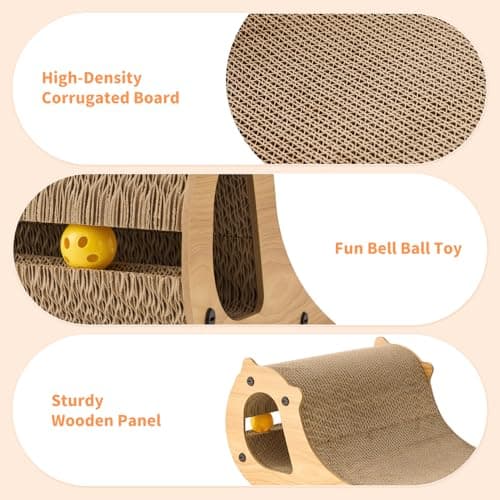 ZOMISIA Cat Scratcher Bed, 2 in 1 Cardboard Scratching Board for Indoor Cats, Scratch Couch Lounge with Bell Ball Toy for Double-Sided Usability view 4
