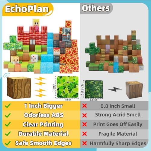 EchoPlan 150PCS Magnetic Blocks, Magnetic Building Blocks for Boys Girls | Magnet Blocks for Kids Ages 3 4 5 6 7 8 9 10, Sensory Stacking Toy Christmas Birthday Gifts for Kids, 1" Large Size view 2