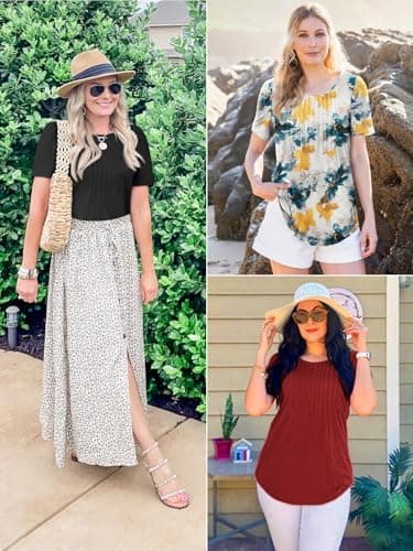 ATHMILE Womens T Shirts Short Sleeve Summer Tops Pleated Dressy Casual Blouses Spring Clothes Beach Vacation 2026 view 4