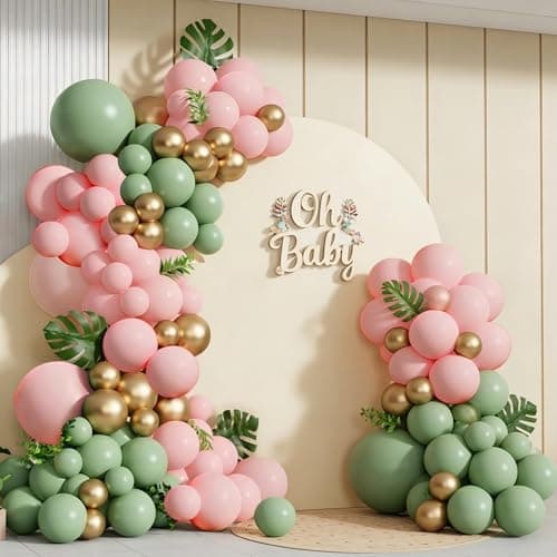 Spring Balloon Garland Arch Kit 160Pcs Sage Green Pink and Gold Latex Balloons for Baby in Bloom Baby Shower Bridal Shower Wedding Jungle Safari Woodland Birthday Party Decorations view 4