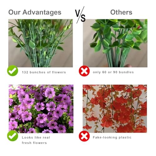 Meitrio Artificial Fake Flowers Plants for Outdoors, 2 PCS UV Resistant Faux Silk Daisy with Eucalyptus Leaves Hanging Flowers for Home Garden Balcony Yard Porch Decor(Purple) view 3