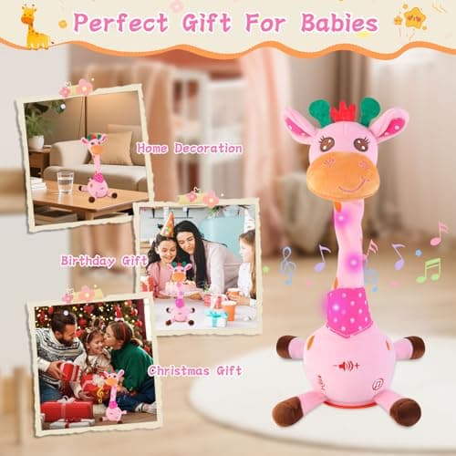 LLUKEME Dancing Giraffe Toy Stuffed Animal Baby Toys Singing Song Toddlers Toy Repeats What You Say Glowing Musical Toy for Baby Birthday Gift Groovy Giraffe Toy (Pink Giraffe) view 2