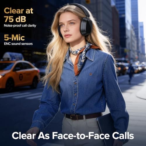 Hybird Active Noise Cancelling Bluetooth 6.4 Headphones Wireless 140 Hrs Playtime ANC & Battery Display Over Ear Headphones With ENC Mic Hi-Res Audio Comfort Earcup Headphones for Travel Game Music view 3