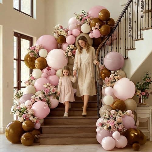 Pink Brown Balloon Arch Kit Double Stuffed Dusty Rose Pink Tan Sand White Mauve Balloon Garland for Birthday Cowgirl Baby Shower Bridal Wedding Western Boho Neutral Bear Party Decoration view 6