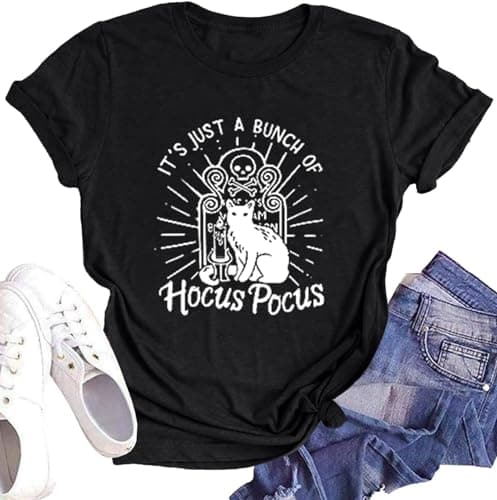 DESFSE It's Just A Bunch of Hocus Pocus T-Shirts for Women Sanderson Sisters Shirt Halloween Movie Graphic Fall Tee Tops — image 1