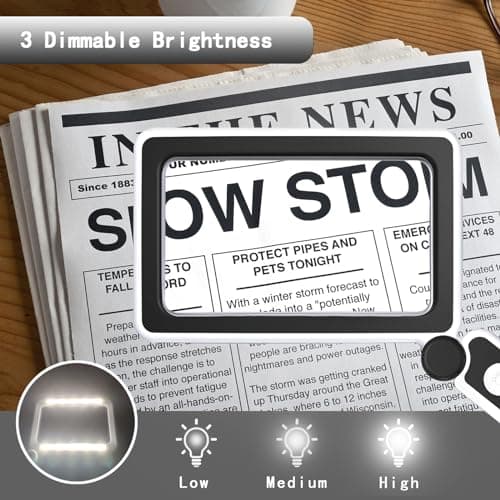 2 Pack Magnifying Glass with Light, Rechargeable Page Magnifier with 3 Light Modes Magnifying Glass for Reading Folding Handheld Lens with Clean Cloth Items for Grandma Grandpa Seniors Book Lovers view 5