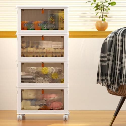 YFXCVSL 4 Tier Plastic Storage Bins with Lid 23QT, Stackable Storage Containers with Wheels, Folding Storage Boxes, Stackable Storage Bins, Organizers and Storage for Living Room,Office,Dorm view 6