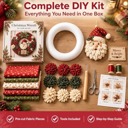Fabric Poke Wreath DIY Kit, Christmas Craft Set for Wreath Making Decor view 5